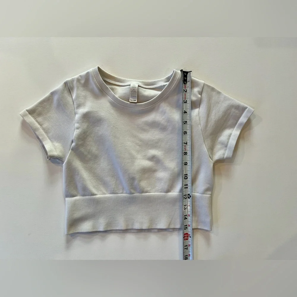 Aerie Offline Classic White Crop Top Medium Nylon Blend Workout Gym Shirt - Picture 3 of 11